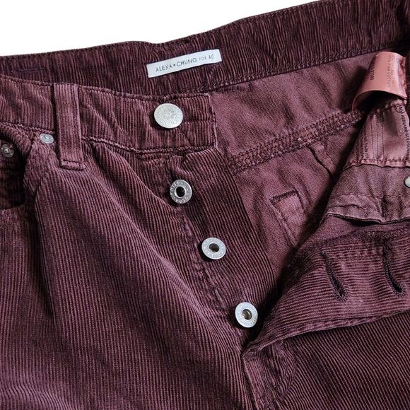 Alexa Chung for AG Jeans Burgundy Corduroy Bootcut Button Fly 5 Pocket Womens 26 - Picture 3 of 10